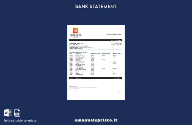modello word di estratto conto bancario Uganda Cairo in stile verificato